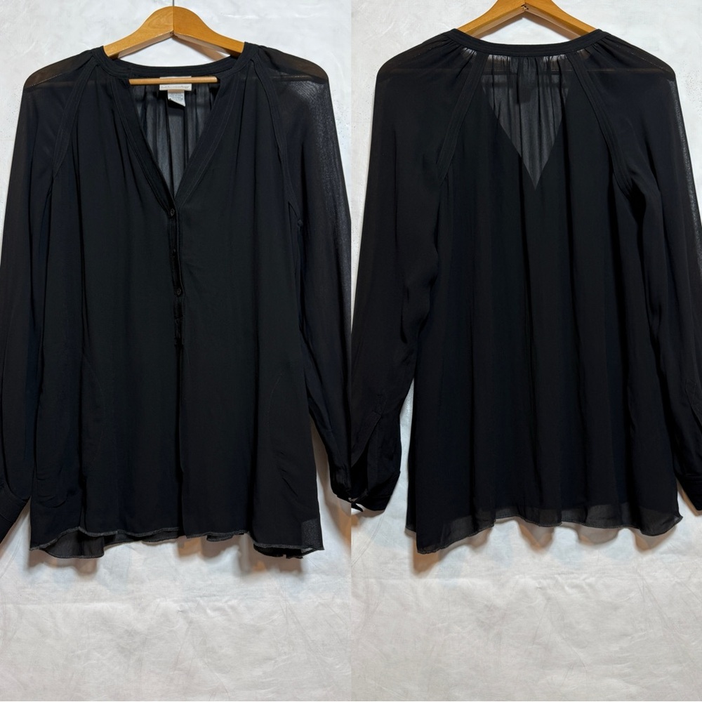Soft Surroundings Black Sheer Blouse 2 side pockets